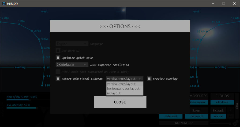 HDR Sky options panel